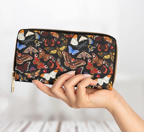 Butterfly Moth Wallet, Witchy Moths Nature Zipper Wallet, Mushroom Accessory Bag, Cottagecore, Dark Academia, Goblincore Fairy Goth Purse