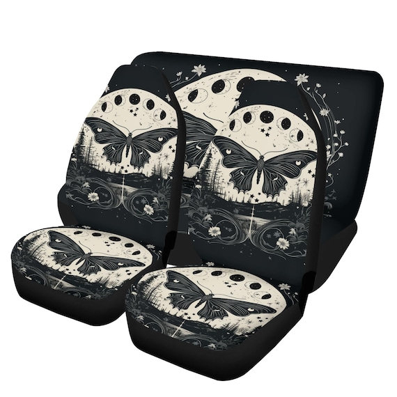Dark Moth Moon Phases Cottagecore Car Seat Cover, Goth Moth Mushroom Front Bucket Seat Cover For Car Vehicle Mushroom Seat Cover Car Gift