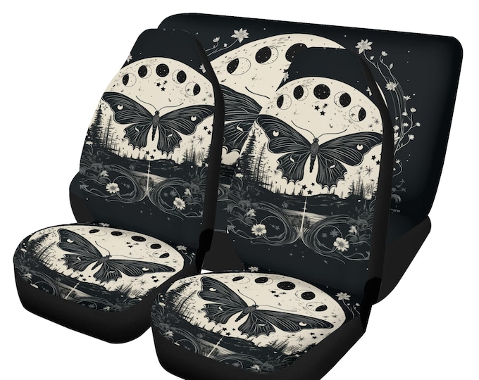 Dark Moth Moon Phases Cottagecore Car Seat Cover, Goth Moth Mushroom Front Bucket Seat Cover For Car Vehicle Mushroom Seat Cover Car Gift