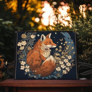 Borsa retrò Fox in the Forest Canvas Satchel, borsa a tracolla Cottagecore forestcore, graziosa borsa goth con cinturino in pelle vegana, regalo boho hippy immagine 7