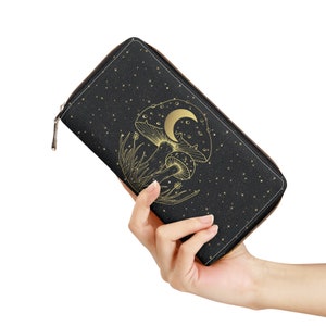 Cartera celestial con diseño de hongo estilo boho de Cottagecore Moon, bonita cartera para mujer, estética de hongo, cartera celestial con diseño de hongo
