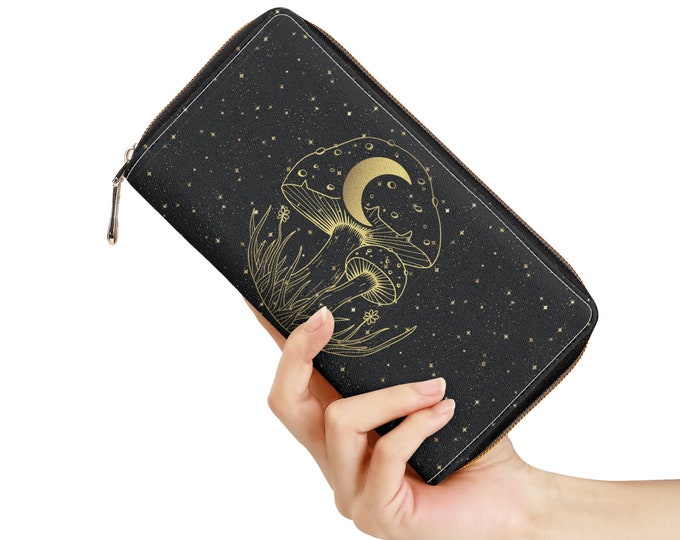 Cottagecore Moon Celestial Wallet Boho Mushroom, Cute Wallet for women, mushroomcore aesthetics, aesthetic mushroom purse celestial purse