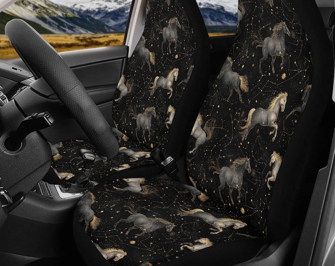 Celestial Horses Black Car Seat Cover, Constellations Front Bucket Seat Cover, Witchy Seat Cover, Celestial seat cover interior decor gift