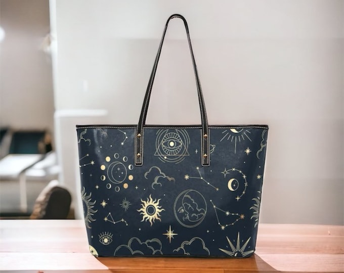 Constellations Bag AStrology Moon phases Cute witchy Vegan leather tote bag, Vegan leather bag, Cute AStrology bag big zip tote, tarot purse