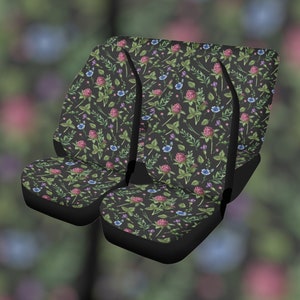 Witchy Wild Flowers and Daisy Green Car Seat Covers, Dark Foral Cottagecore Seat Covers for vehicle car interior decor witch car accessories