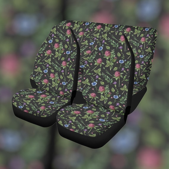 Witchy Wild Flowers and Daisy Green Car Seat Covers, Dark Foral Cottagecore Seat Covers for vehicle car interior decor witch car accessories