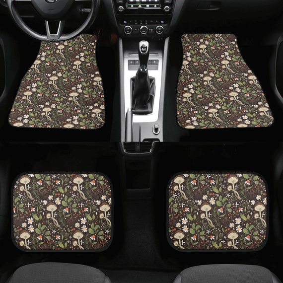Mushroom Floral Boho Car Floor Mats For Women, Cottagecore Cute Green Floral Front Mat For Car Vehicle, Nature floor mats front and rear