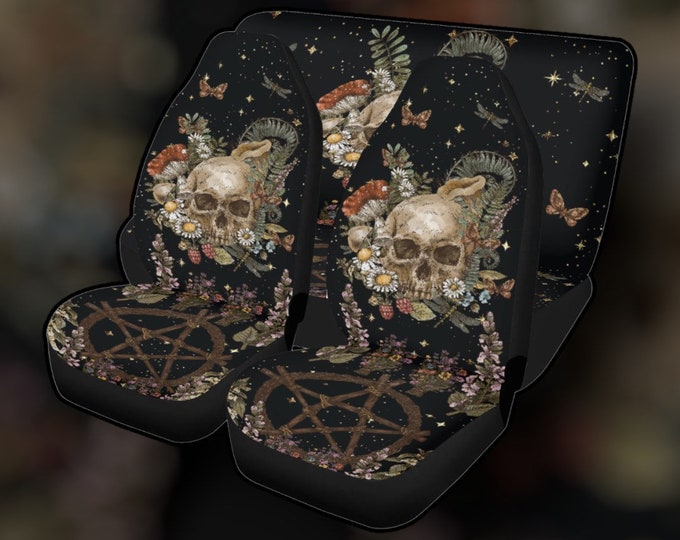 Dark Cottagecore Forest witch Car Seat Covers, Mystical skull witchy Car Seat Cover for vehicle women car interior decor accessories