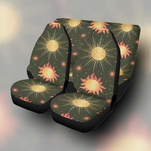 mystical sun boho Car Seat Covers, Tarot Cottagecore Seat Covers for vehicle, Nature car interior decor, cute car accessories gift for women