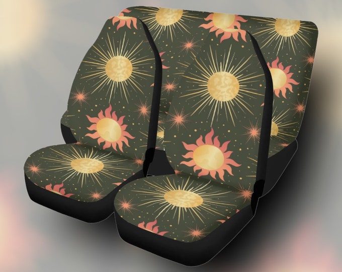 mystical sun boho Car Seat Covers, Tarot Cottagecore Seat Covers for vehicle, Nature car interior decor, cute car accessories gift for women