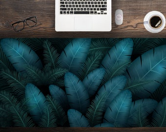 Dark Tropical Leaves Green Desk Mat with Multiple Size Options, Extra Large Desk Mat For Home Office, Gift For Coworker, Extended Mouse Pad