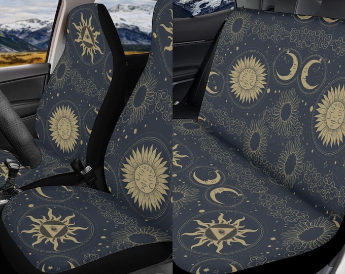 Mystical Sun Car Seat Cover Full Set, Celestial Seat Covers for Car for Women, Car Seat Covers for Vehicle, Car Seat Cover Full Set Gift
