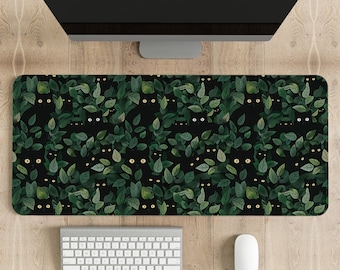 Forest Cats Desk Mat green, Cute Mousepad large, Dark academia aesthetic, Extended keyboard matt, cute mouse pad XL, xXL gaming deskmat gift