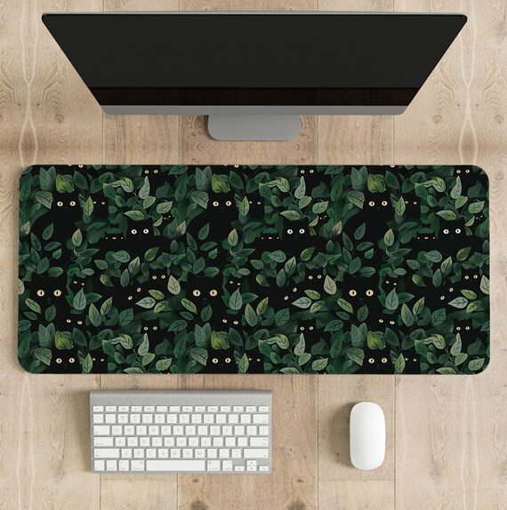 Forest Cats Desk Mat green, Cute Mousepad large, Dark academia aesthetic, Extended keyboard matt, cute mouse pad XL, xXL gaming deskmat gift