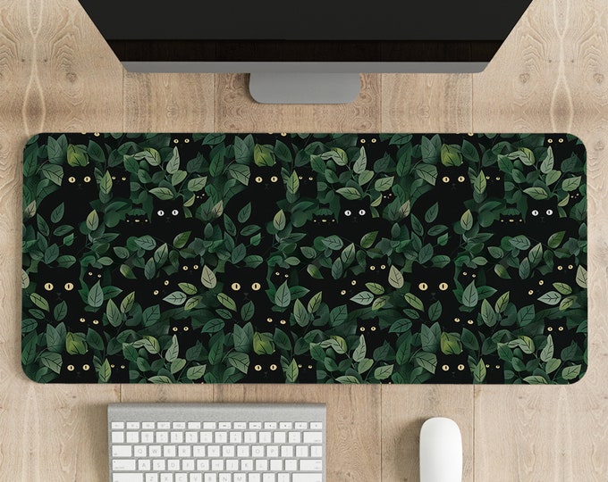 Forest Cats Desk Mat green, Cute Mousepad large, Dark academia aesthetic, Extended keyboard matt, cute mouse pad XL, xXL gaming deskmat gift