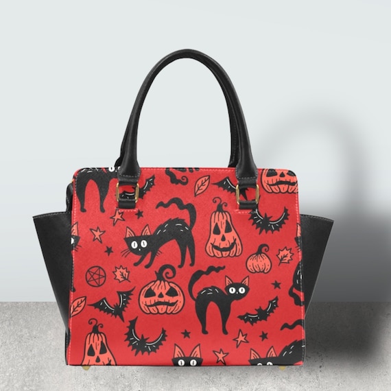 Halloween Black Cat witchy shoulder bag, Cottagecore witchy handbag goth purse, cute vegan leather hand bag goth bag, hippies boho gift