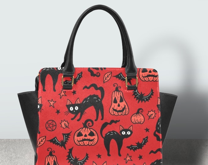 Halloween Black Cat witchy shoulder bag, Cottagecore witchy handbag goth purse, cute vegan leather hand bag goth bag, hippies boho gift