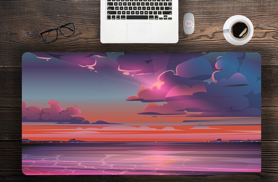 Sunset Sea LArge Purple Desk Mat, Extra Large Desk Mat, Large Gaming Mouse Pad, Extended Mouse Pad, Gaming Keyboard Mat
