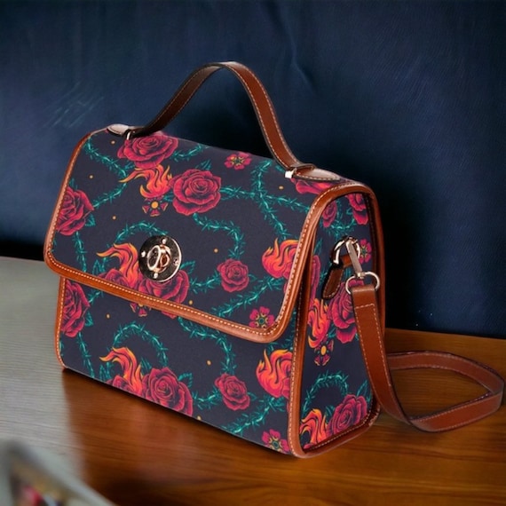 Valentine’s Day Cottagecore Roses Satchel bag, crossbody rose purse, cute vegan leather strap hand bag, goth bag, hippies boho gift rose bag