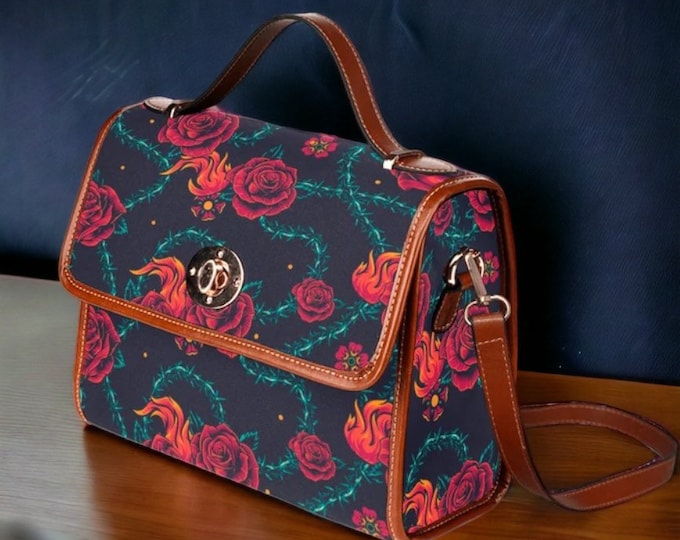 Valentine’s Day Cottagecore Roses Satchel bag, crossbody rose purse, cute vegan leather strap hand bag, goth bag, hippies boho gift rose bag