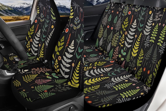 Green Fern Forest Witchy Car Seat Cover Set, Green witch Moon phase Front back seat cover, Car interior decor, Cottagecore car accessories