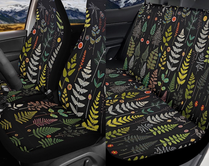 Green Fern Forest Witchy Car Seat Cover Set, Green witch Moon phase Front back seat cover, Car interior decor, Cottagecore car accessories