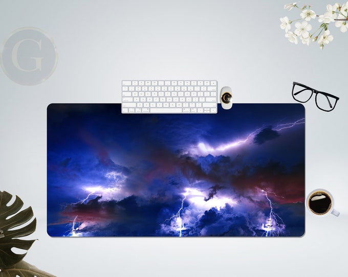 Lightning Strikes Extra Large Desk Mat with Multiple Size Options, Home Office Desk Decor, Gift For Coworker, Extended Mouse Pad