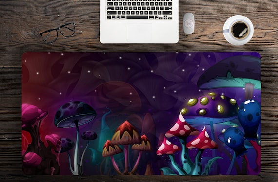 Fantasy Mushroom World KAwaii Desk Mat, LArge Gaming Desk Mat with Hemmed Edge, Extra LArge Mouse Pad Gaming, MAgic Mushroom Desk MAt