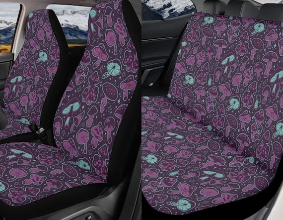Purple Groovy Mushroom Witchy Car Seat Covers for Vehicle Full Set, Front and Back Car Interior Decor, Cottagecore Forest Women Nature Gifts