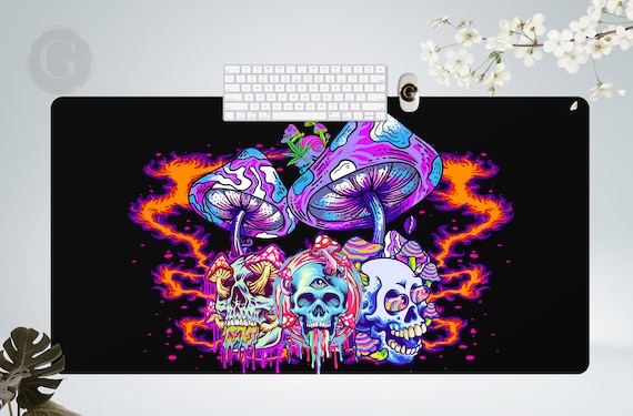 Cottagecore MAgic Mushroom Desk Mat Vintage Aesthetic Mouse Pad Crazy Skull Gaming Large Wicca Mousepad Desk Accessories Decor