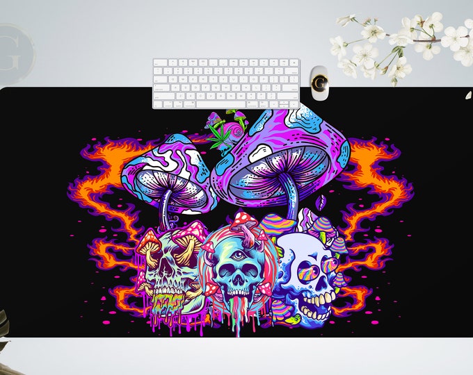 Cottagecore MAgic Mushroom Desk Mat Vintage Aesthetic Mouse Pad Crazy Skull Gaming Large Wicca Mousepad Desk Accessories Decor
