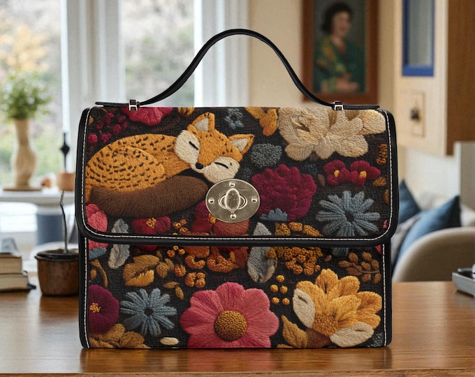 Boho Faux-Crochet Fox Handbag & Wallet, Cute Cottagecore Witchy Fox Purse, Naturecore Fox Floral HandBag, Dark Forestcore Fox Wallet