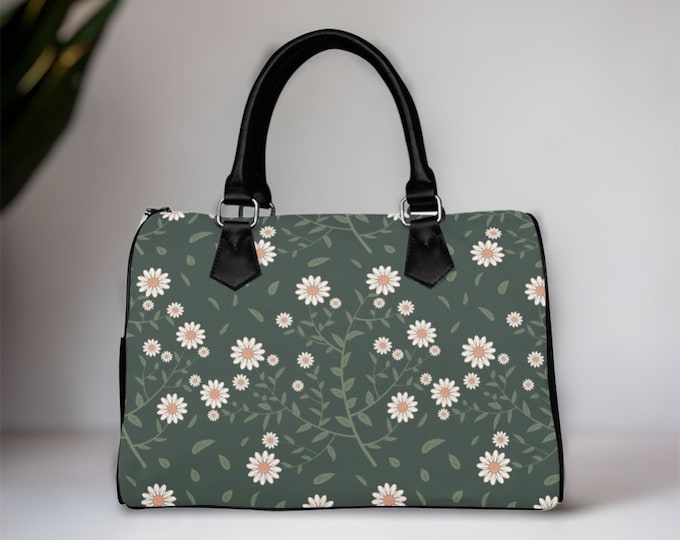 Cottagecore Spring Daisies Top Handle Vegan leather nature handbag, Cute Cottagecore vegan leather purse, boho hand bag, hippies boho gift