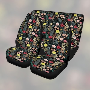 Witchy Wildflowers Boho Car Seat Cover For Women, Cottagecore Cute Dark Floral Front Bucket Seat Cover For Car Vehicle, Nature seat cover