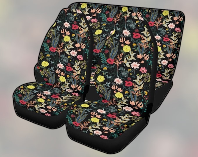Witchy Wildflowers Boho Car Seat Cover For Women, Cottagecore Cute Dark Floral Front Bucket Seat Cover For Car Vehicle, Nature seat cover