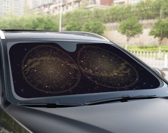 Constellations Star Map Celestial sunshade for windshield, cottagecore black Window Sun Blocker astrology car accessories Auto Decor Screen
