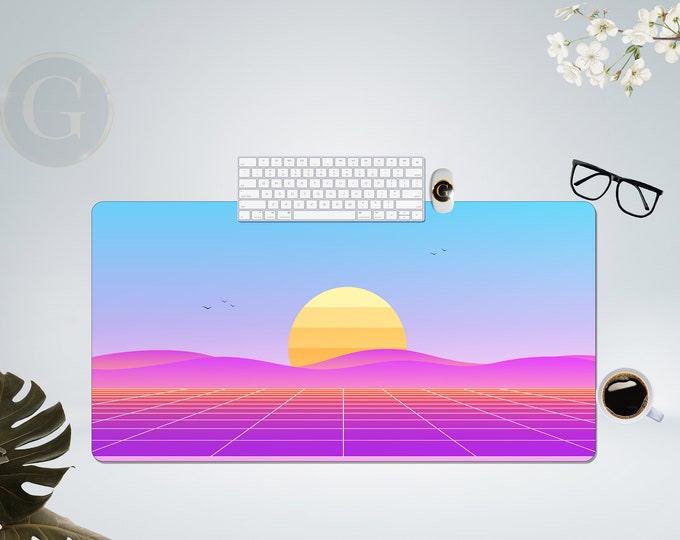 Retro Style Extra Large Pink Desk Mat with Multiple Size Options, Home Office Desk Decor, Gift For Gamer Girls, Extended Gaming Mouse Pad