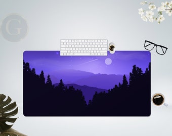 Purple Landscape Desk Mat with Multiple Size Options, Home Office Desk Decor, Gift For Coworker, Extended Mouse Pad For Gaming