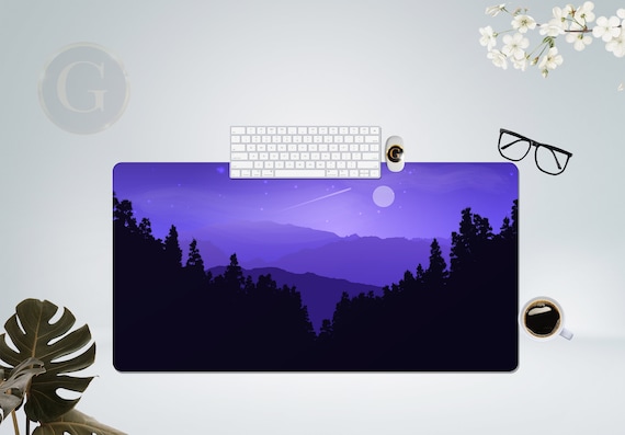 Purple Landscape Desk Mat with Multiple Size Options, Home Office Desk Decor, Gift For Coworker, Extended Mouse Pad For Gaming