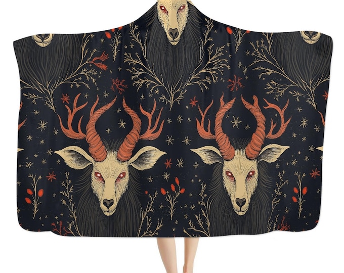 Baphomet hooded blanket, Gothic lounging cozy blanket throw, Fairycore Boho hooded cloak Cape Blanket, boho hippies gift, gothic winter gift