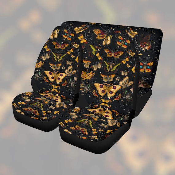 Witchy moth Car Seat Cover Set, Black goth moth women car seat cover protector, Boho dark Witch car interior decor accessories driver gift