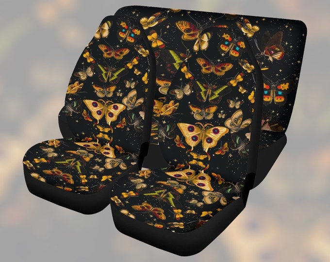 Witchy moth Car Seat Cover Set, Black goth moth women car seat cover protector, Boho dark Witch car interior decor accessories driver gift