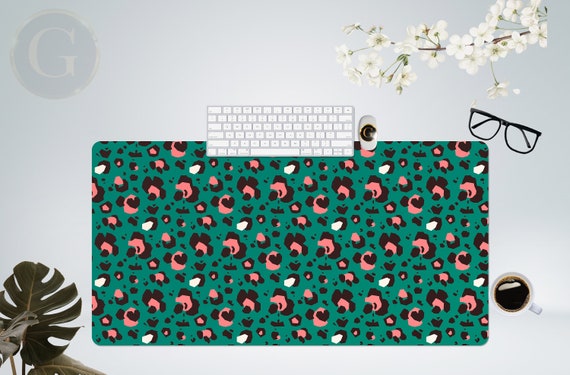 Green Leopard Print Extra Large Desk Mat with Multiple Size Options, Home Office Desk Decor, Gift For Coworker, Extended Gaming Mouse Pad