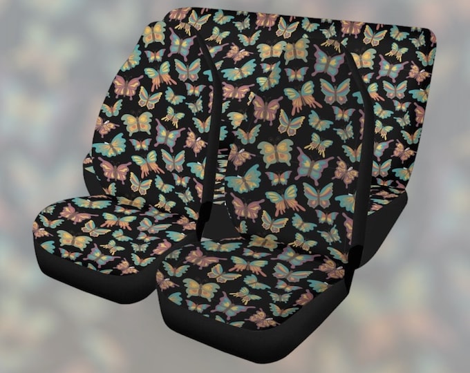 Witchy dark moth Car Seat Cover Set, Black Mushroom Forest Moon phase seat cover protector, Boho Green Witch car interior decor accessories