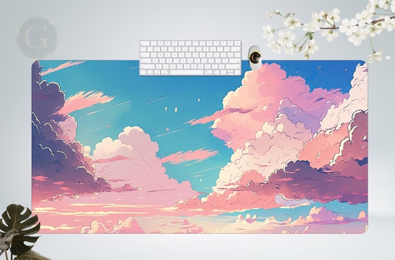 Aesthetic Anime Sky Cute Desk Mat with Multiple Size Options, Desk Mat For Home Office Desk Decor, Gift For Coworker, Extended Mouse Pad