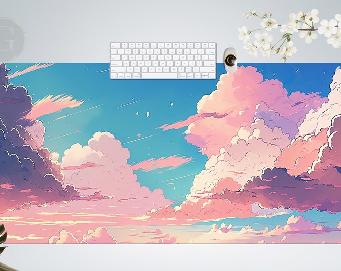 Aesthetic Anime Sky Cute Desk Mat with Multiple Size Options, Desk Mat For Home Office Desk Decor, Gift For Coworker, Extended Mouse Pad