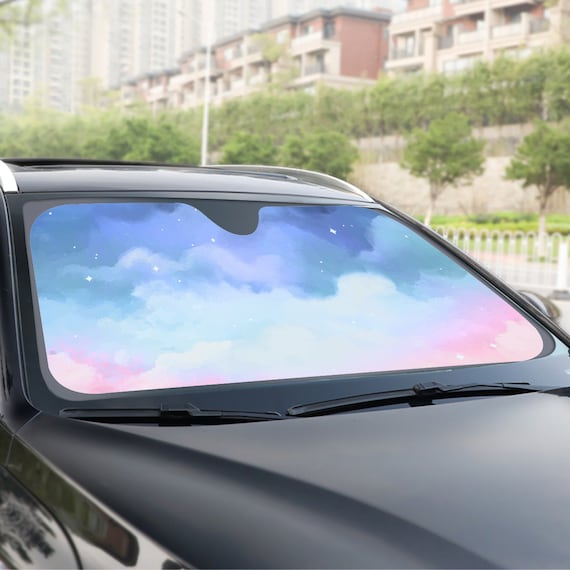 Pastel watercolor cute starry sky Car sunshade for windshield, Kawaii Anime sky Window Sun Blocker, car accessories Auto Decor windshield