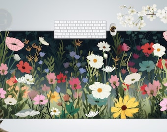 Wildflower Desk Mat Extended Gaming Mouse Pad, Large Stable Rubber Base Mousepad with Stitched Edges, Keyboard for Work, Game, Office, Home