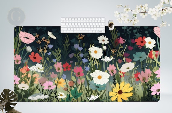 Wildflower Desk Mat Extended Gaming Mouse Pad, Large Stable Rubber Base Mousepad with Stitched Edges, Keyboard for Work, Game, Office, Home