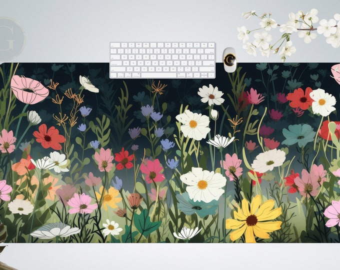Wildflower Desk Mat Extended Gaming Mouse Pad, Large Stable Rubber Base Mousepad with Stitched Edges, Keyboard for Work, Game, Office, Home
